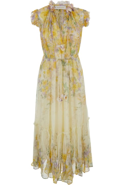 Zimmermann for Women Zimmermann Yellow Long Dress With Floral Print In Viscose Woman