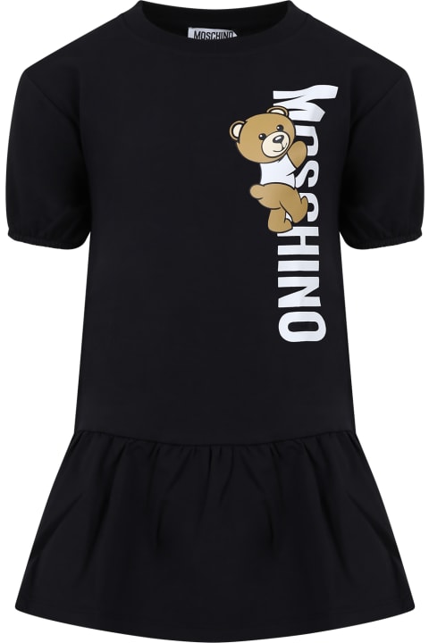 Moschino for Kids Moschino Black Dress For Girl With Teddy Bear And Logo