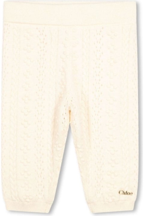 Chloé Bottoms for Baby Girls Chloé White Knitted Pants In Cotton And Wool Blend Baby