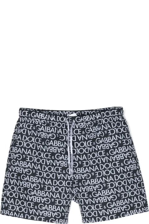 ボーイズ Dolce & Gabbanaの水着 Dolce & Gabbana Black Swim Shorts With All-over Logo