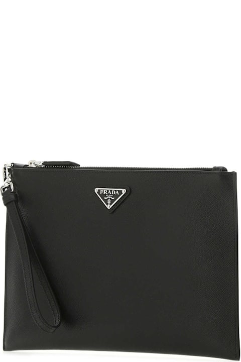 Prada حقائب لـ القسم الرجالي Prada Black Leather Clutch