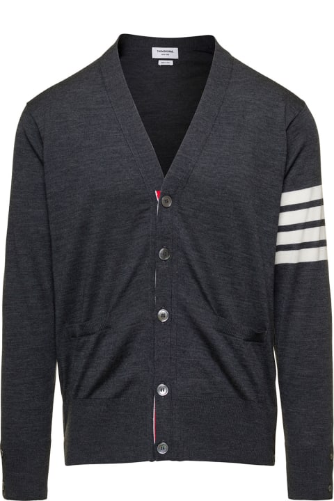أدوات منزلية Thom Browne Grey V-neck Cardigan With Stripe Detail In Wool Man