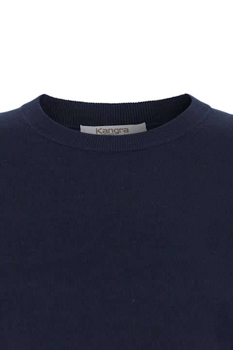 Kangra for Women Kangra Blue Crewneck Sweater With Ribbed Trims In Wool Man