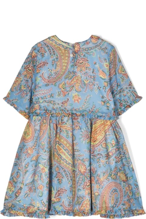 Dresses for Girls Etro Light Blue Dress With Ruffles And Paisley Motif