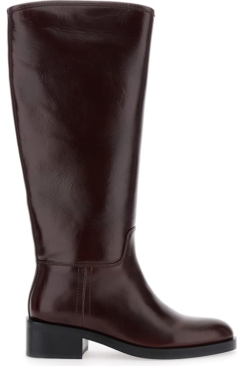 Jeffrey Campbell لـ Men Jeffrey Campbell Brown Knee High Boots With Block Heel In Leather Woman