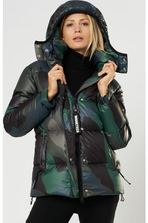 N.1 - Woman Regular Down Jacket With Hood Camouflage Print