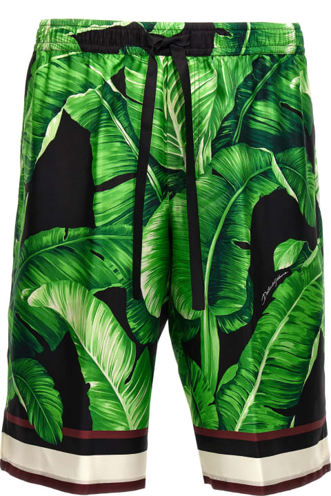 Dolce & Gabbana Pants for Men Dolce & Gabbana Leaves-printed Drawstring Shorts