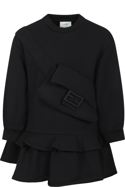 Fendi for Girls Fendi Black Casual Dress With Baguette For Girl