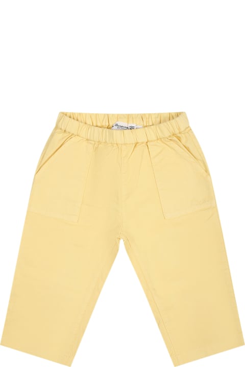 Bonpoint Bottoms for Baby Boys Bonpoint Yellow Trousers For Baby Boy With Logo