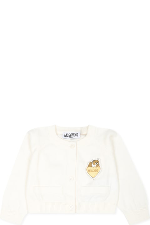 Topwear for Baby Boys Moschino Ivory Cardigan For Baby Girl With Teddy Bear And Logo