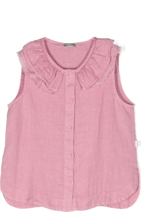 Il Gufo for Kids Il Gufo Pink Shirt With Ruched Detailing In Linen Girl