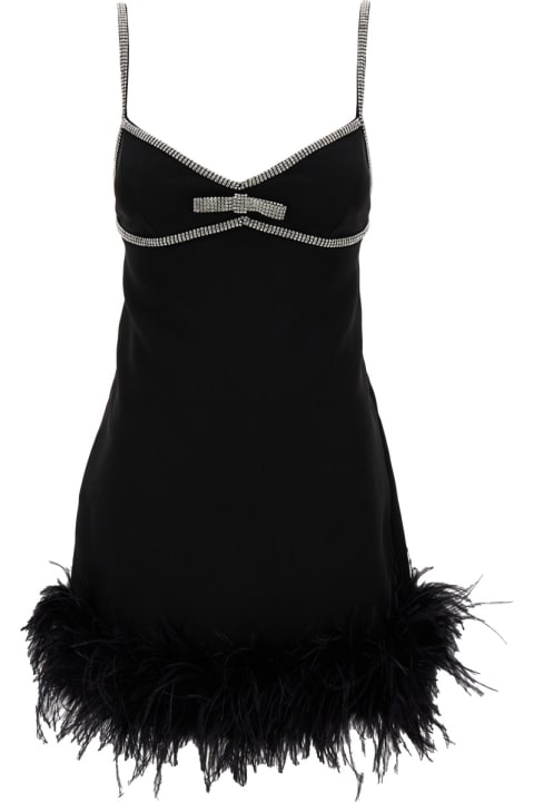 self-portrait for Women self-portrait Mini Black Dress With Bow Detail And Feathers Trim In Tech Fabric Woman