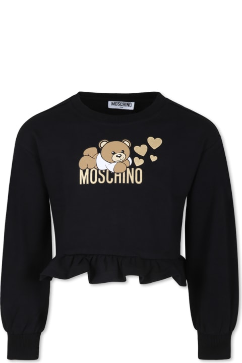 Moschino Sweaters & Sweatshirts for Girls Moschino Black Sweatshirt For Girl With Teddy Bear And Heart