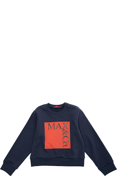 Homeware Max&Co. Blue Crewneck T-shirt With Maxi Logo Print On The Front In Cotton Girl