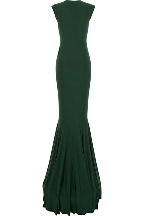 Norma Kamali for Men Norma Kamali Green Sleeveless Long Dress With V Neck And Flared Skirt In Tech Fabric Stretch Woman