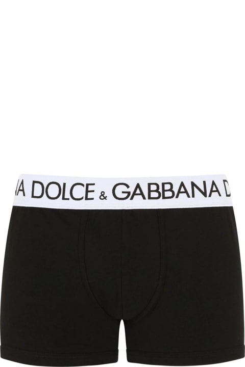 メンズ アンダーウェア Dolce & Gabbana Black Boxer Briefs With Branded Waistband In Stretch Cotton Man