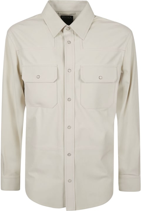 メンズ Zegnaのシャツ Zegna Round Hem Patched Pocket Buttoned Shirt