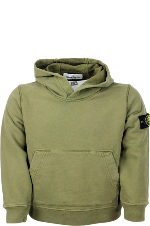 Stone Island Kids Stone Island Rocky Hooded Sweatshirt With Long Sleeves In Stretch Cotton With Badge On The Left Sleeve
