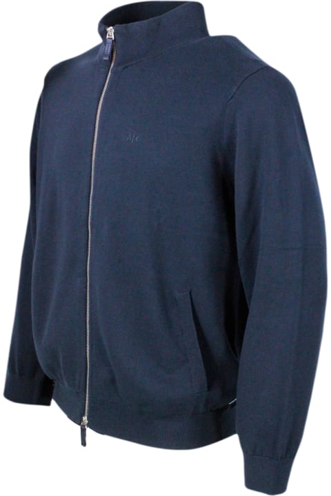 メンズ Armani Collezioniのニットウェア Armani Collezioni Lightweight Full Zip Long-sleeved Shirt Made Of 100% Cotton With Side Pockets