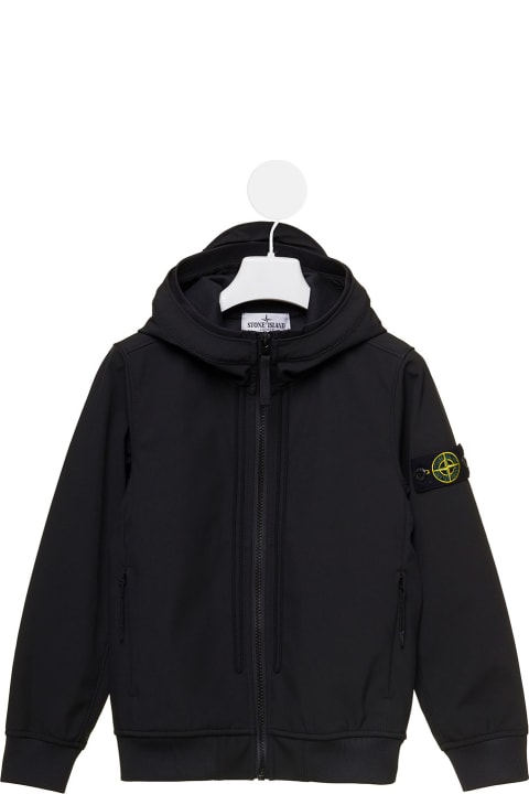 Stone Island Junior for Kids Stone Island Junior Black Hooded Jacket With Logo Patch In Nylon Boy Stone Island Kids