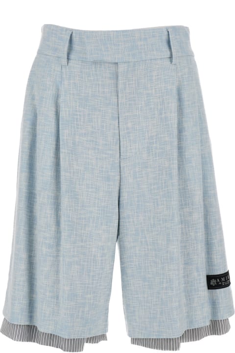 Pants for Men AMIRI Light Blue Layered Bermuda Shorts With Logo Patch In Wool And Cotton Man