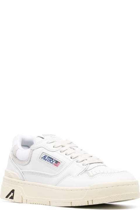White Low Top Sneakers With Logo Patch In Leather And Suede Woman