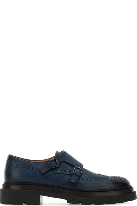 Santoni for Men Santoni Blue Leather Mock Strap Shoes