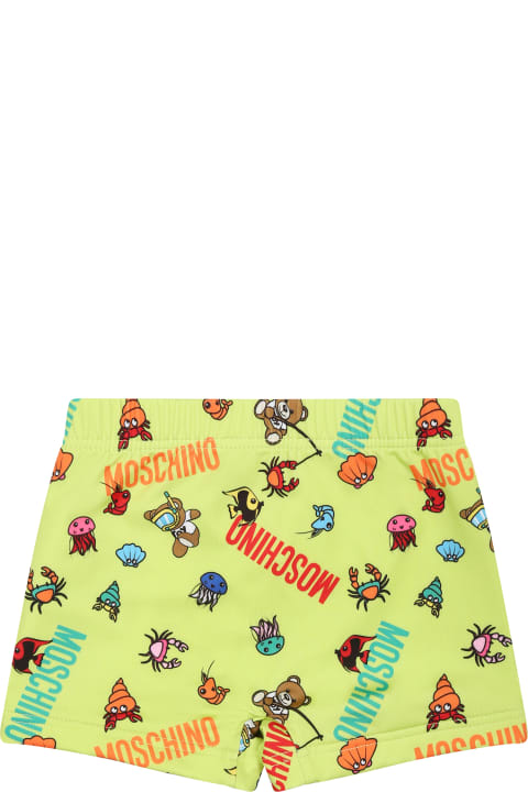 Fashion for Baby Girls Moschino Green Swim Shorts For Baby Boy With Marine Animals And Logo
