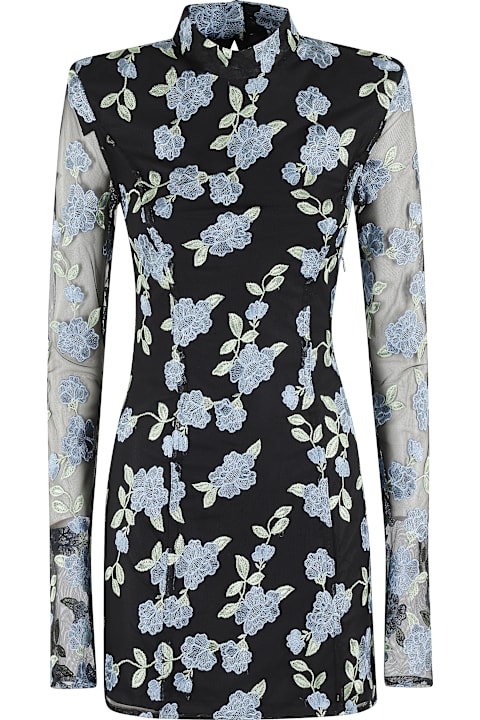 أدوات منزلية Rotate by Birger Christensen Mini Dress With Semi Sheer Sleeves And All-over Floral Motif In Tech Fabric