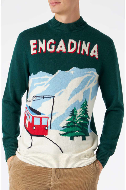 Homeware MC2 Saint Barth Man Green Sweater With Knitted Postcard