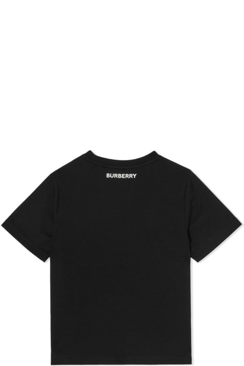 Burberry Topwear for Boys Burberry Black Crewneck T-shirt With Vintage Check Print In Cotton Boy