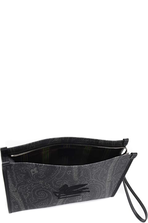 Etro Medium Black Paisley Pouch With Pegasus | italist