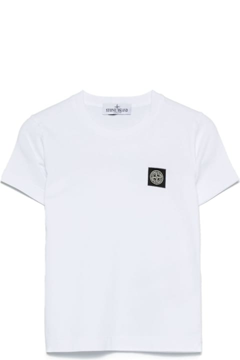 أدوات منزلية Stone Island Junior White T-shirt With Round Neck And Logo Patch On The Front In Cotton Boy