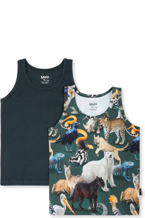 Fashion for Boys Molo Green Tank Top Set For Boy With Animal Print