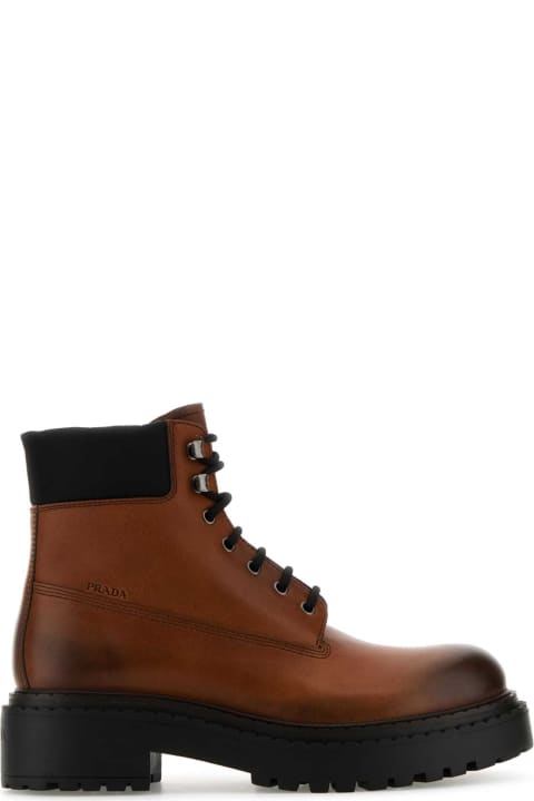 Prada Caramel Leather Ankle Boots