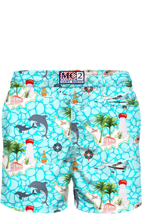 Homeware MC2 Saint Barth Man Light Fabric Swim Shorts With Sailing Boats Print