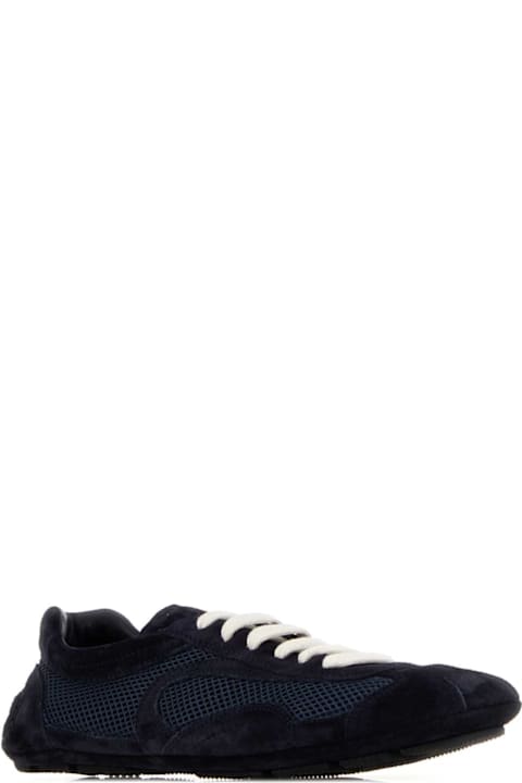 Prada Midnight Blue Suede And Mesh Montecarlo Sneakers