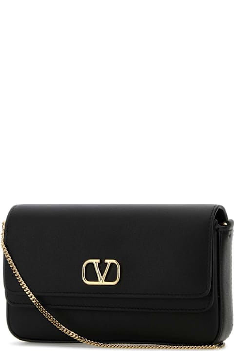 حقائب كلاتش لـ السيدات Valentino Garavani Black Leather Vlogo Crossbody Bag