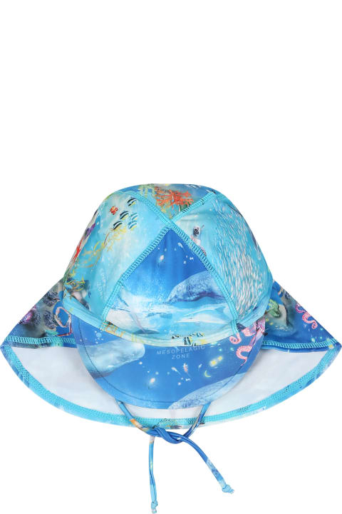 Accessories & Gifts for Baby Boys Molo Light Blue Hat For Baby Boy With Marine Animals