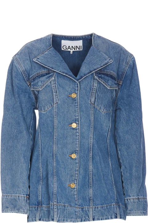 Ganni Coats & Jackets for Women Ganni Blazer Mid Blue Vintage Fitted Denim
