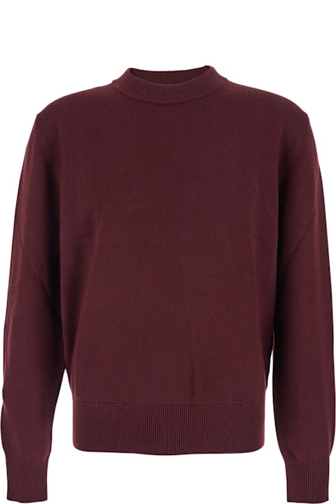 Homeware Sunflower Bordeaux Crew Neck Sweater With Dropped Shoulder In Wool Blend Man