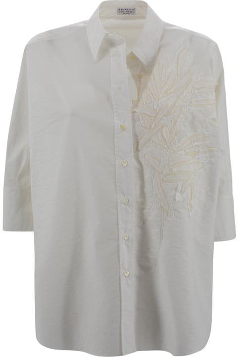 Brunello Cucinelli for Kids Brunello Cucinelli Semi-sheer Shirt With Flower Appliqué