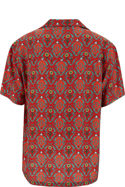 Drôle de Monsieur Clothing for Men Drôle de Monsieur Red Bowling Shirt With Ornements Print In Satin Man