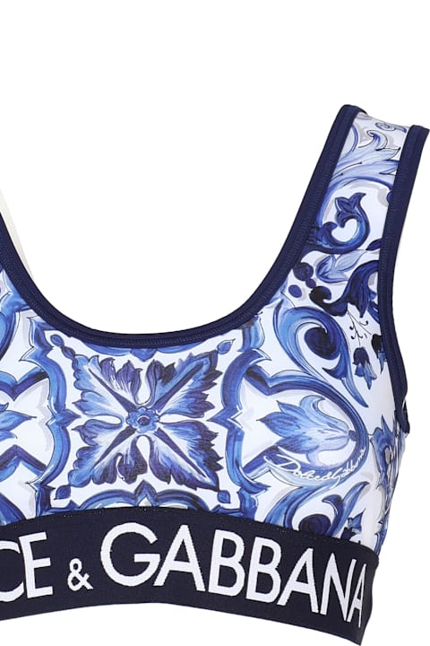 Dolce & Gabbana for Women Dolce & Gabbana Majolica Print Jersey Top With Logo Elastic