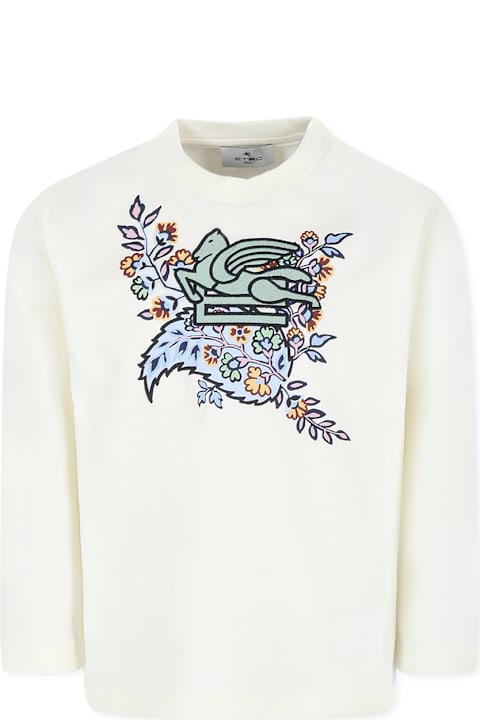 أدوات منزلية Etro Ivory T-shirt For Girl With Pegasus