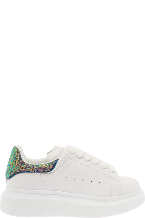 White Leather Sneakers With Glitter All-over Kids Alexander Mcqueen