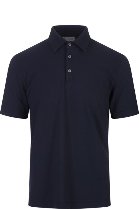 Fedeli for Men Fedeli Short-sleeved Polo Shirt In Navy Blue Cotton