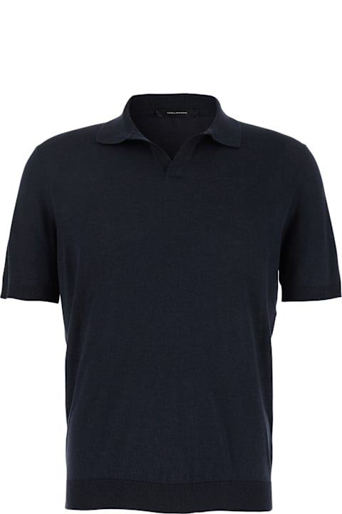 Tagliatore for Men Tagliatore Blue Polo Shirt With Buttonless Collar And Ribbed Trims In Silk Man