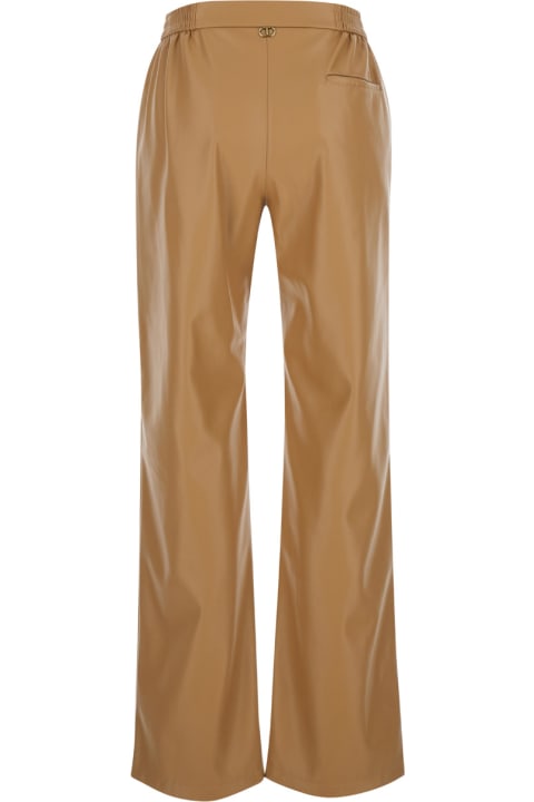 Homeware TwinSet Brown Pants With Elastic Waistband And Logo In Eco Leather Woman