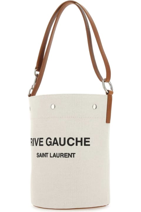 Shoulder Bags for Women Saint Laurent Two-tone Canvas And Leather Medium Rive Gauche Bucket Bag